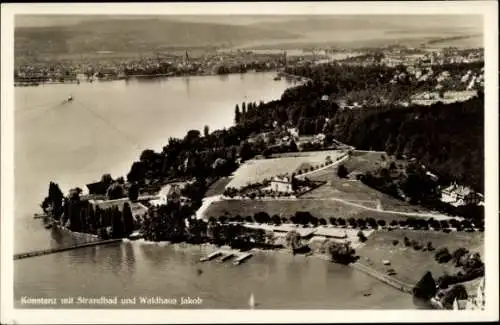 Ak Konstanz am Bodensee, Fliegeraufnahme, Strandbad, Waldhaus Jakob