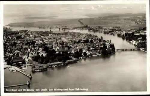 Ak Konstanz am Bodensee, Fliegeraufnahme, Rhein, Insel Reichenau