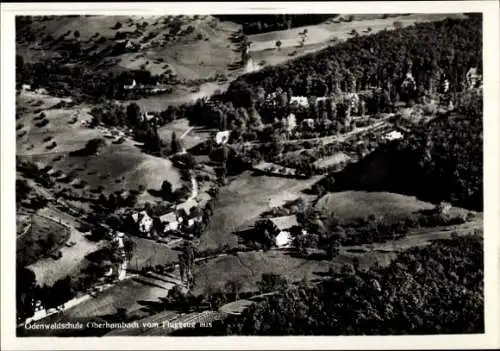 Ak Ober Hambach Heppenheim an der Bergstraße Hessen, Odenwaldschule, Fliegeraufnahme