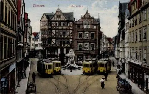 Ak Gießen an der Lahn Hessen, Marktplatz, Straßenbahnen