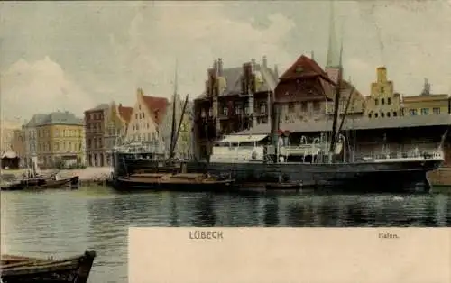 Ak Lübeck in Schleswig Holstein, Hafen, Dampfer