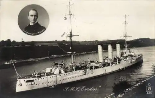 Ak Deutsches Kriegsschiff, SMS Emden, Kommandant von Müller, Portrait