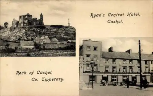 Ak Cashel County Tipperary Irland, Ryan's Central Hotel, Rock of Cashel