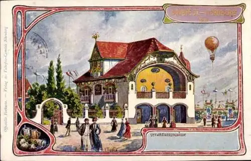 Ganzsachen Künstler Ak Nürnberg in Mittelfranken, Volksfest 1903, Verwaltungsgebäude