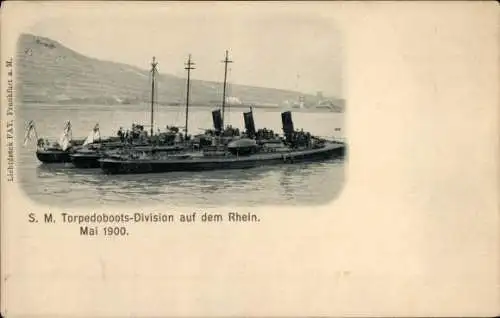 Ak Deutsches Kriegsschiff, SM Torpedoboots-Division auf dem Rhein