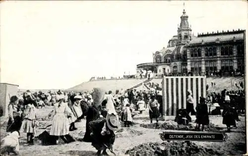 Ak Ostende Ostende Westflandern, Kinder am Strand, Kursaal