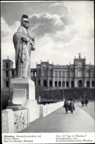 Ak München Bayern, Maximiliansbrücke mit Pallas Athene, Statue