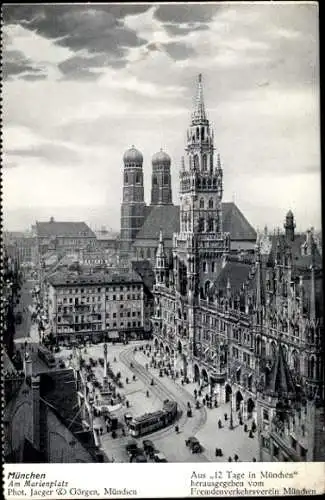 Ak München, Marienplatz, Frauenkirche, Straßenbahn