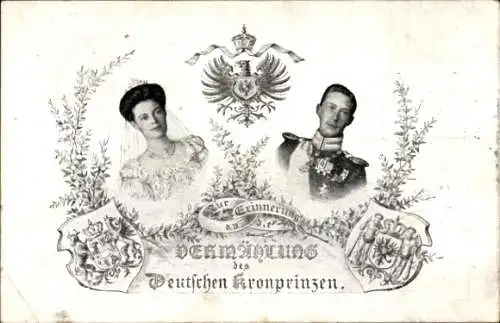 Wappen Ak Kronprinz Wilhelm von Preußen, Kronprinzessin Cecilie, Vermählung