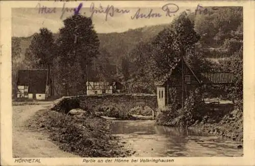 Ak Hönnetal Hemer im Sauerland, Volkringhausen, Hönne, Brücke, Fachwerkhaus