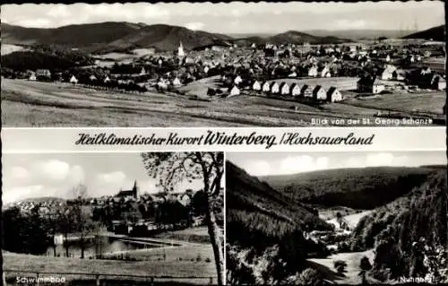 Ak Winterberg im Sauerland, Blick von der St. Georg-Schanze, Schwimmbad