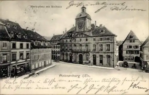 Ak Wissembourg Weißenburg Elsass Bas Rhin, Marktplatz, Rathaus