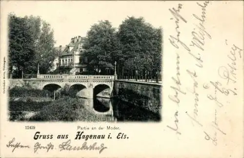 Ak Haguenau Hagenau im Elsass Bas Rhin, Moder, Brücke