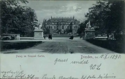 Mondschein Ak Dresden Altstadt, Großer Garten, Palais