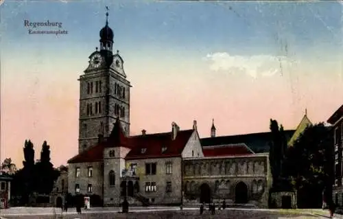 Ak Regensburg an der Donau Oberpfalz, Emmeransplatz mit Kirche