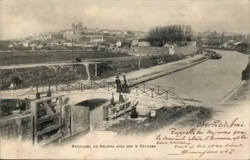 Ak Béziers Hérault, Panorama pris de 9 Ecluses