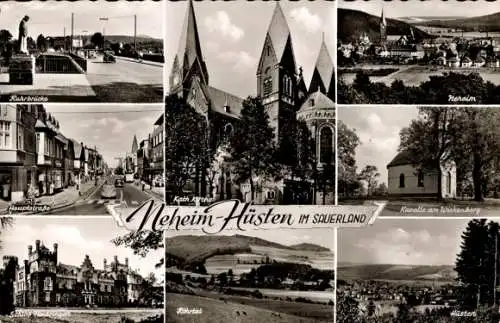 Ak Neheim Hüsten Arnsberg im Sauerland, Ruhrbrücke, Kirche, Kapelle, Hauptstraße, Schloss