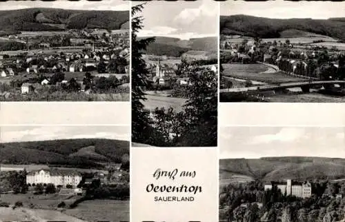 Ak Oeventrop Arnsberg im Sauerland, Gesamtansicht, Kirche, Brücke, Gebäude