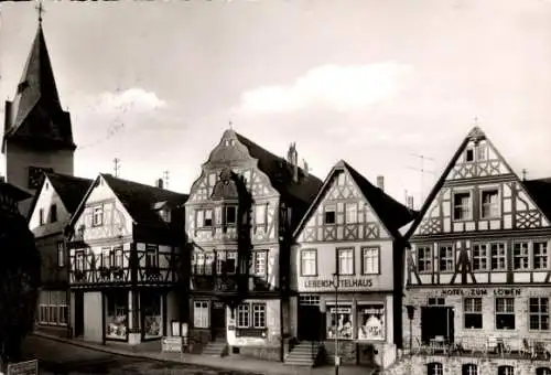 Ak Idstein im Rheingau Taunus Kreis Hessen, Fachwerkhäuser, Lebensmittelhaus, Hotel zum Löwen