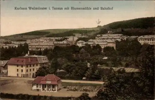 Ak Weilmünster im Taunus Hessen, Kurhaus, Blumenmühle, Bahnhof