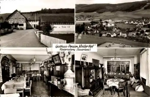 Ak Niedersalwey Eslohe im Sauerland, Gasthaus-Pension Woiler Hof, Fachwerkhaus, Panorama