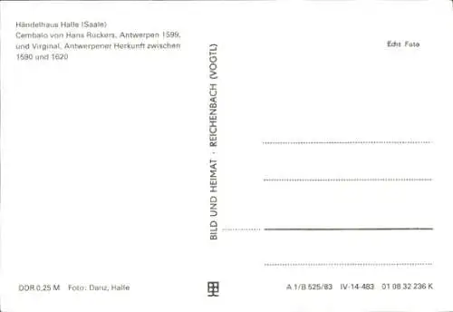 Ak Halle an der Saale, Händelhaus, Innenansicht, Cembalo von Hans Rückers