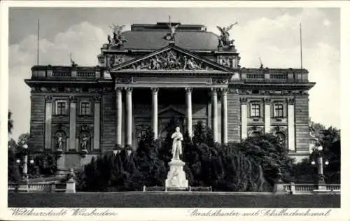 Ak Wiesbaden in Hessen, Staatstheater, Schillerdenkmal