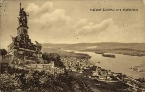 Ak Rüdesheim am Rhein, Niederwald Nationaldenkmal, Panorama