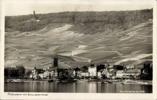 Ak Rüdesheim am Rhein, Gesamtansicht mit Nationaldenkmal