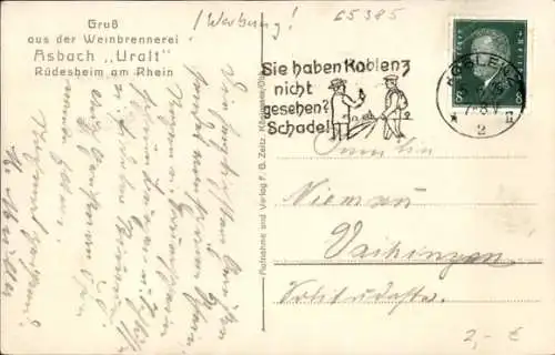 Ak Rüdesheim am Rhein, Gesamtansicht mit Nationaldenkmal