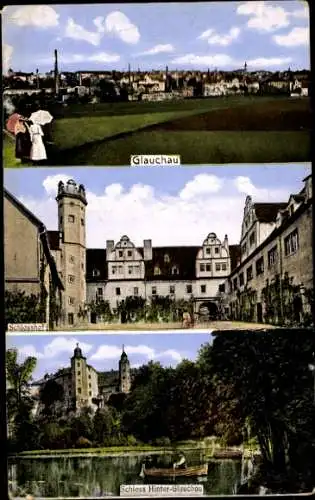 Ak Glauchau an der Zwickauer Mulde, Panorama, Schlosshof, Schloss Hinterglauchau