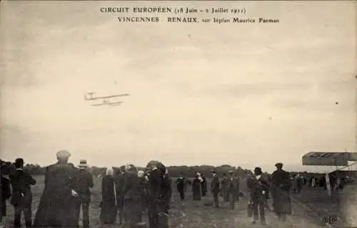 Ak Vincennes Val de Marne, European Circuit 1911, Maurice Farman Doppeldecker