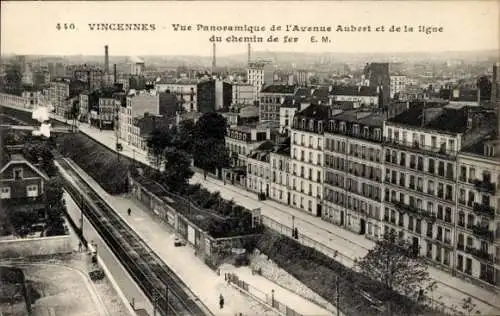 Ak Vincennes Val de Marne, Panoramablick, Avenue Aubert, Eisenbahnlinie