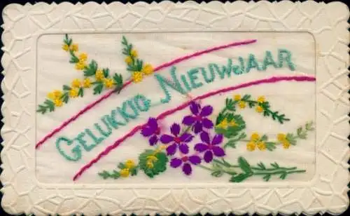 Seidenstick Ak Glückwunsch Neujahr, Blumen