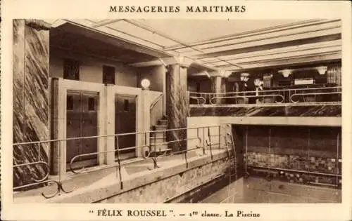 Ak Passagierschiff Félix Roussel, Messageries Maritimes, 1. Klasse, Schwimmbad