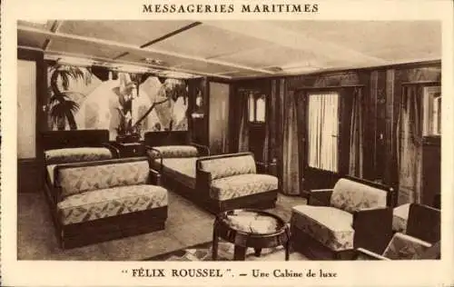 Ak Passagierschiff Felix Roussel, Messageries Maritimes, Luxuskabine