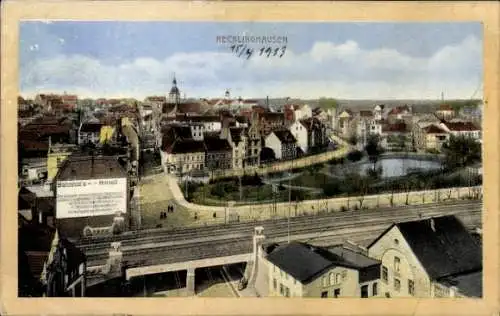 Ak Recklinghausen im Ruhrgebiet, Teilansicht, Bahnstrecke, Park, Bahnhofs-Hotel