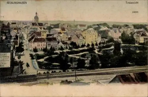 Ak Recklinghausen im Ruhrgebiet, Teilansicht, Bahnstrecke, Park, Bahnhofs-Hotel