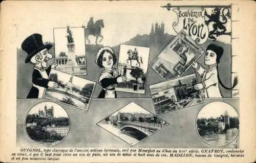 Ak Lyon Rhône, Guignol, Stadtansichten