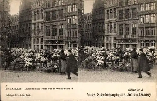 Stereo Ak Brüssel, Blumenmarkt auf dem Großen Platz, Blumenhändlerinnen