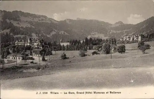 Ak Villars Kanton Waadt, Bahnhof, Grand Hotel Muveran, Hotel Bellevue
