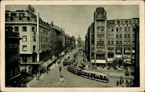 Ak Prag Praha, Graben, Prikopy, Straßenbahn, Geschäfte