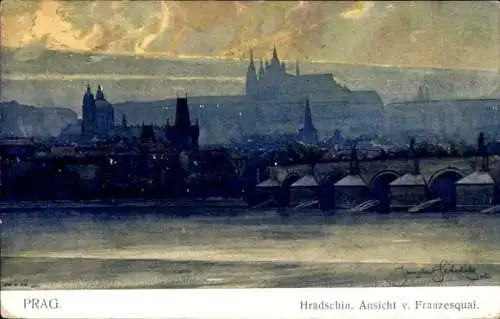 Künstler Ak Setelik, J., Praha Prag, Blick über die Karlsbrücke zum Hradschin