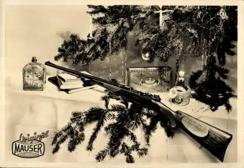 Ak Reklame, Original Mauser Gewehr unterm Weihnachtsbaum, Mauser Werke AG Oberndorf