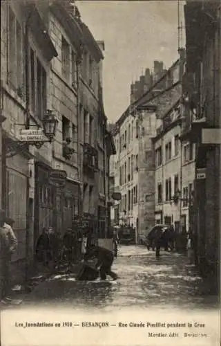 Ak Besançon Doubs, Überschwemmung 1910, Rue Claude Pouillet