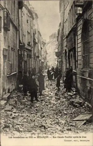 Ak Besançon Doubs, Überschwemmung 1910, Rue Claude Pouillet