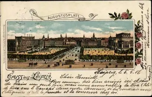 Litho Leipzig in Sachsen, Augustusplatz, Panorama, Denkmal, Springbrunnen, Park