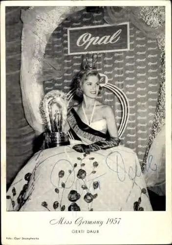 Ak Schauspielerin Gerti Daub, Portrait, Miss Germany 1957, Autogramm