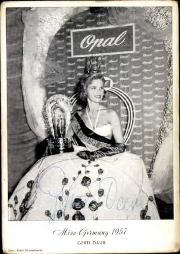 Ak Schauspielerin Gerti Daub, Portrait, Miss Germany 1957, Autogramm