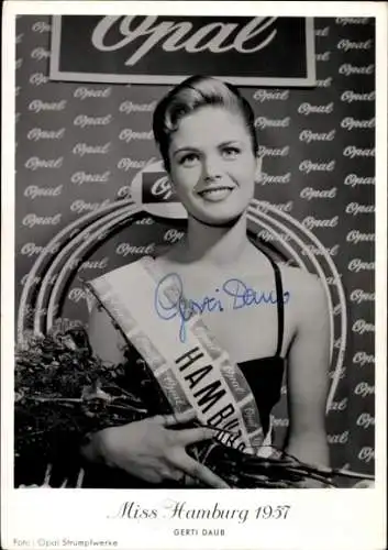 Ak Schauspielerin Gerti Daub, Portrait, Miss Hamburg 1957, Portrait, Autogramm